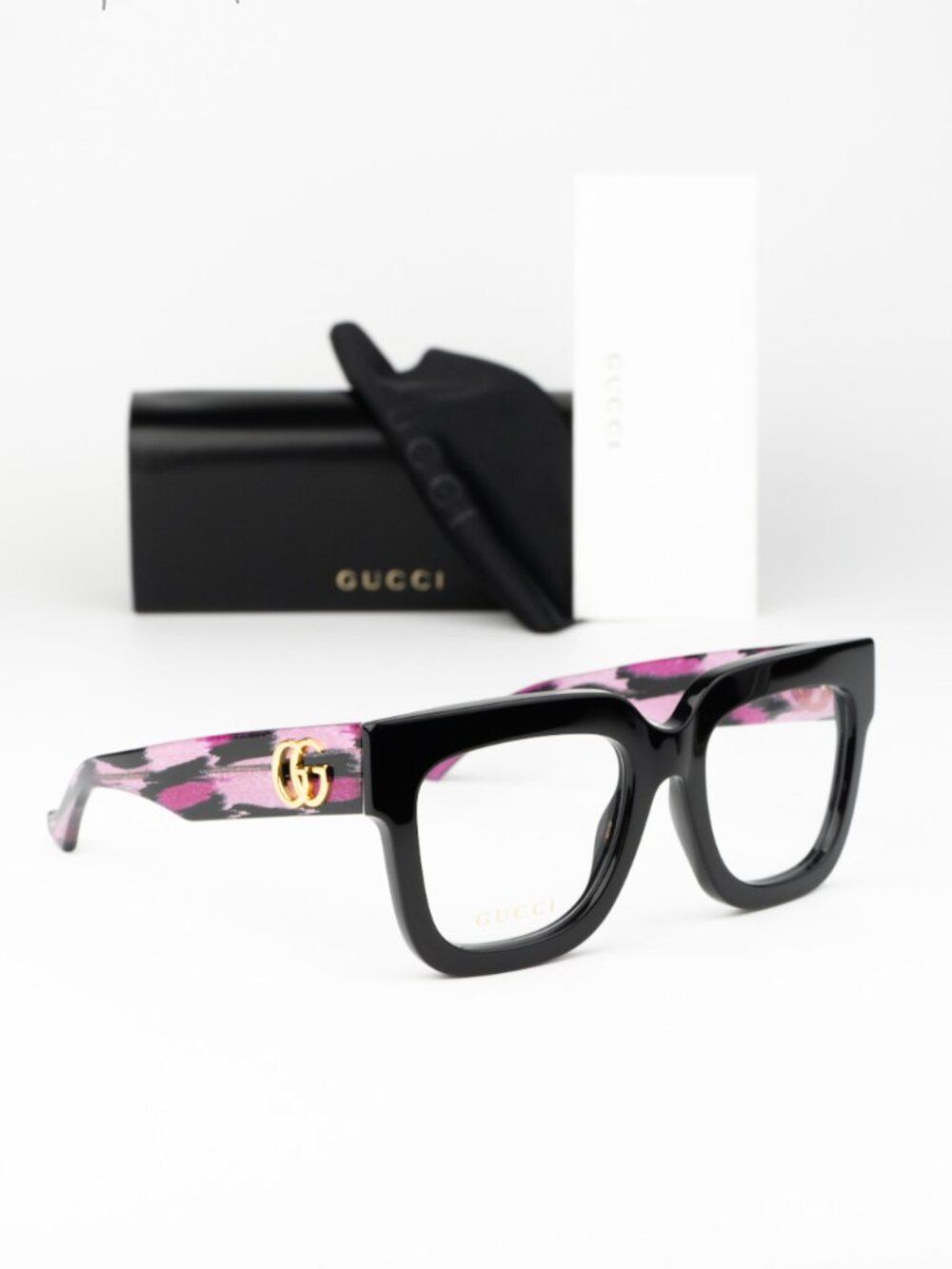 Gucci Women Eyeglasses Black Pink Demo Square GG1549O 003 NEW AUTHENTIC